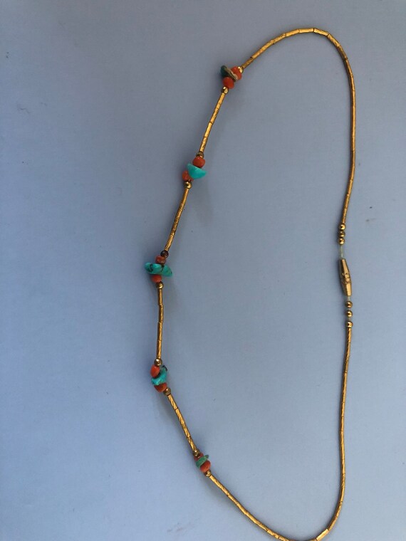 Navajo gold filled and turquoise and coral small … - image 10