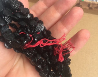 Victorian glass mourning beads in black Czech glass French jet