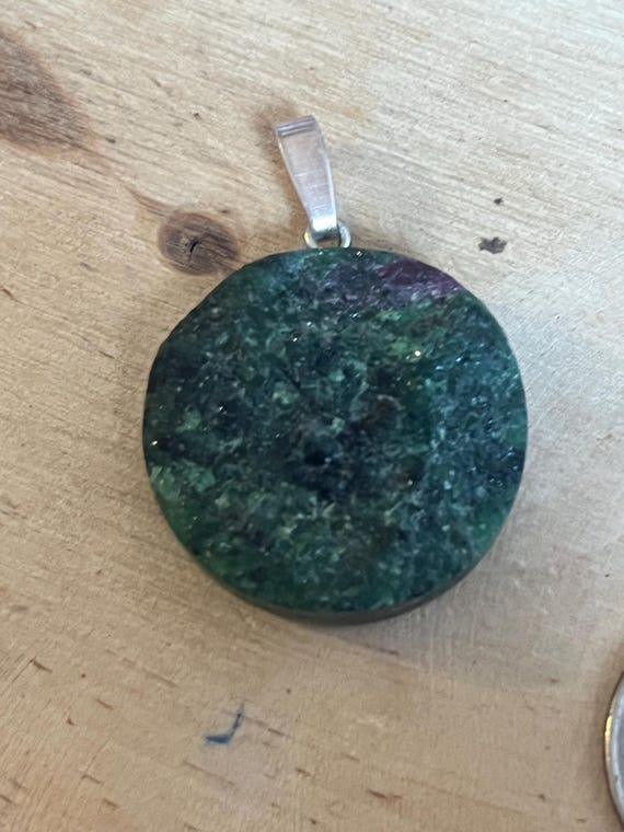 Sterling silver tab Ruby Zoisite pendant large ro… - image 9