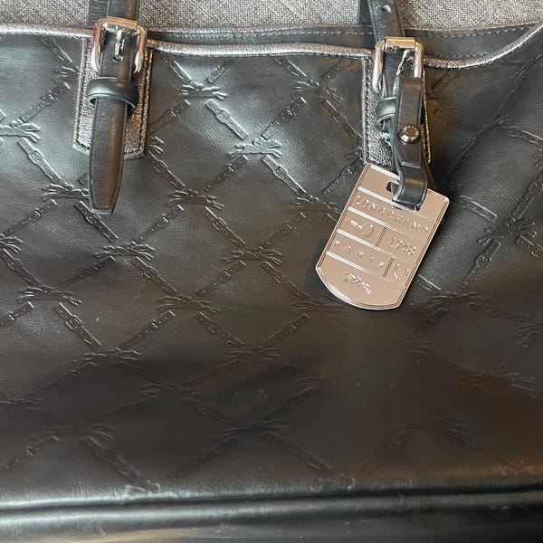 Longchamp Lammleder Baumwolle gefüttert Signatur Branding Logo berühmte Einkaufstasche Innenreißverschluss Brieftasche Set vtg Minze hergestellt in Frankreich & Brieftasche
