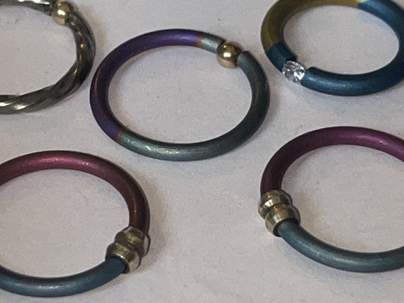 Five stackable rings lot titanium and beautiful d… - image 3