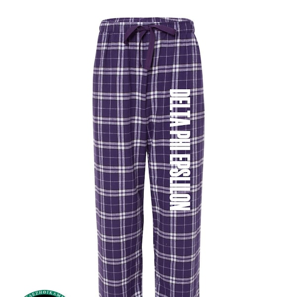 Delta Phi Epsilon, Flannel Pants, D PHI E Sorority Sleepwear Loungewear, Comfy Pjs Sleep Bottoms, Spirit Wear Swag Merch Gear Pledge Gifts