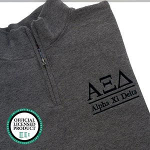 Alpha Xi Delta, Quarter Zip Sweatshirt, Embroidered Q-Zip Sweatshirt, 1/4 Zip Pullover Sweatshirt