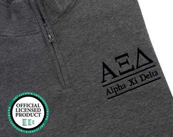 Alpha Xi Delta, Quarter Zip Sweatshirt, Embroidered Q-Zip Sweatshirt, 1/4 Zip Pullover Sweatshirt