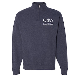 Omega Phi Alpha, Quarter Zip Sweatshirt, Embroidered QZip Cadet Collar Sweatshirt, 1/4 Zip