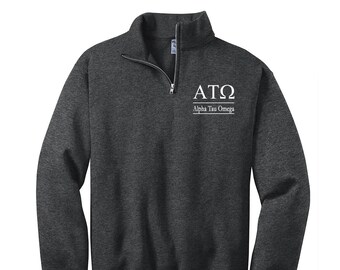 Alpha Tau Omega, sudadera con cremallera de un cuarto, sudadera con cuello cadete QZip bordado, cremallera de 1/4