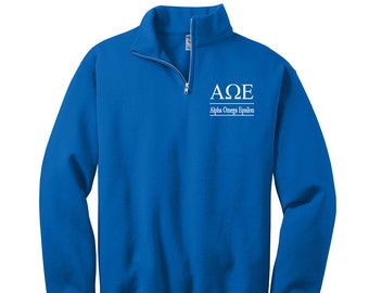 Alpha Omega Epsilon, Quarter Zip Sweatshirt, Embroidered QZip Cadet Collar Sweatshirt, 1/4 Zip