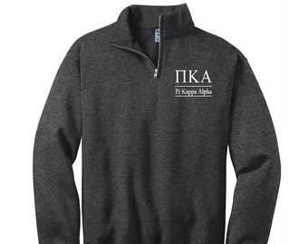Pi Kappa Alpha, Quarter Zip Sweatshirt, PIKE Fraternity Embroidered QZip Cadet Collar Sweatshirt, 1/4 Zip Pullover, Frat Pledge Gifts