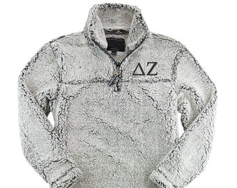 Delta Zeta Sherpa Quarter Zip, Dee Zee Sorority Clothing Apparel Loungewear Merchandise swag rush bid day pledge gift idea