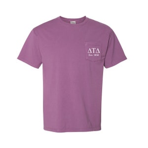 Delta Tau Delta, Short Sleeve Pocket Tee with Est Year, Beach Washed Comfy T-shirt, Vintage Look and Feel