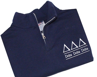 Delta Delta Delta, Quarter Zip Sweatshirt, Embroidered QZip Cadet Collar Sweatshirt, Tri Delta 1/4 Zip