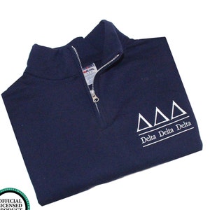 Delta Delta Delta, Quarter Zip Sweatshirt, Embroidered QZip Cadet Collar Sweatshirt, Tri Delta 1/4 Zip