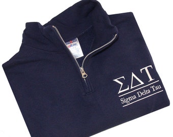 Sigma Delta Tau, Quarter Zip Sweatshirt, Embroidered QZip Cadet Collar Sweatshirt, 1/4 Zip