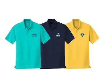 UNCW, Performance Polo, University of North Carolina Wilmington Dry Fit Polo Embroidered with choice UNCW logos, UNCW Merch, Golf Shirt