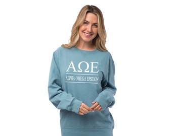 Alpha Omega Epsilon, Beach Washed Sweatshirt,  Alpha Omega Epsilon Crew Neck Sweatshirt,  AOE Crewneck, AOE Top, reveal gift idea