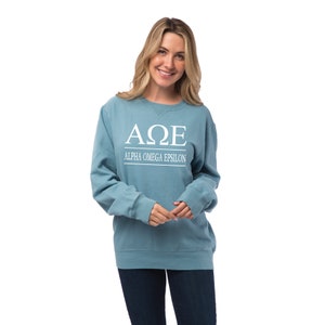 Alpha Omega Epsilon, Beach Washed Sweatshirt,  Alpha Omega Epsilon Crew Neck Sweatshirt,  AOE Crewneck, AOE Top, reveal gift idea