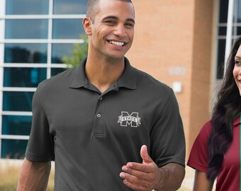 Mississippi State Polo: Embroidered M Logo, Short Sleeve Dry Fit