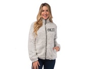 Theta Kappa Pi Sherpa Full Zip Jacket, Theta Kappa Pi Sherpa Sweatshirt, Theta Kappa Pi Coat, TKPi Sorority, TKPi Sherpa Track Jacket