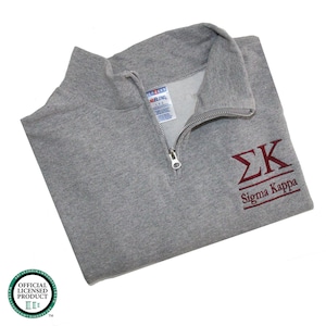 Embroidered Sigma Kappa Quarter Zip Sweatshirt, Sorority Pullover