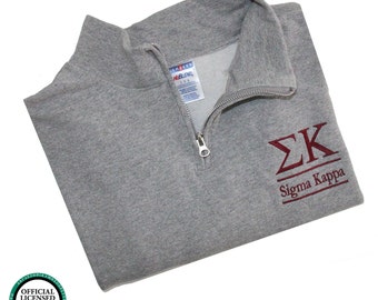 Sigma Kappa, Quarter Zip Sweatshirt, Sig Kap Sorority Embroidered QZip Cadet Collar Sweatshirt, 1/4 Zip Pullover, Pledge Gifts Swag Merch
