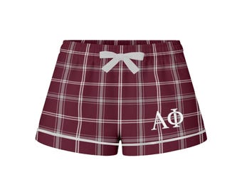 Alpha Phi Flannel Boxer Shorts: Sorority Loungewear Sleepwear