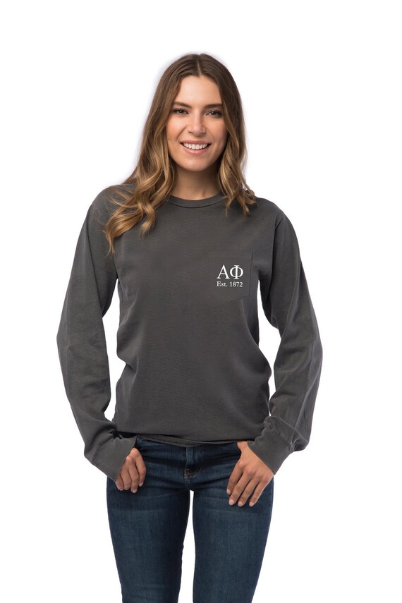 Alpha Phi Long Sleeve Pocket Tees With 