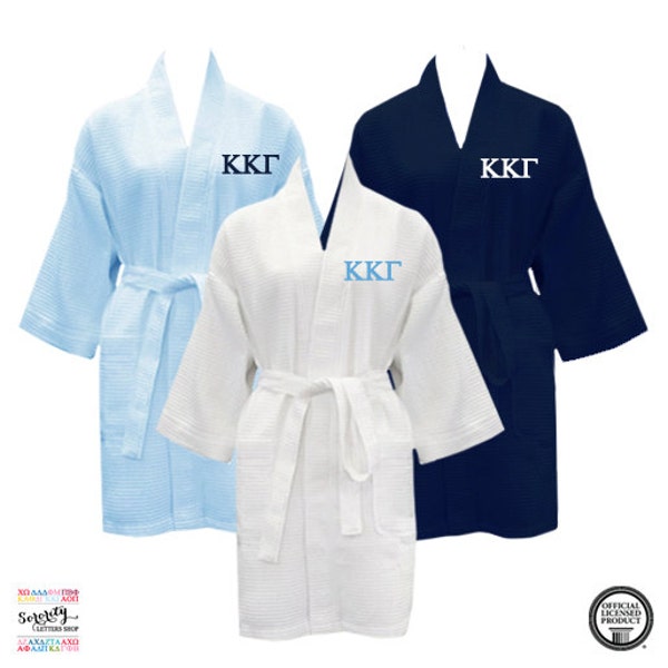 Kappa Kappa Gamma Waffle Weave Bath Robe, Kappa short Waffle Weave Robe, Sorority Letter Bath Robe, Greek Apparel, Greek Leters