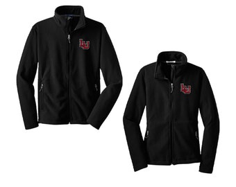 May include: Two black fleece jackets with a zipper closure and a logo embroidered on the left chest. The logo is a red and white "LJ" in a block font.