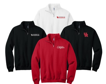 University of Houston Systems, Quarter Zip Sweatshirt, Sweatshirt embroidered with choice of University of Houston logos, UH Sweatshirt