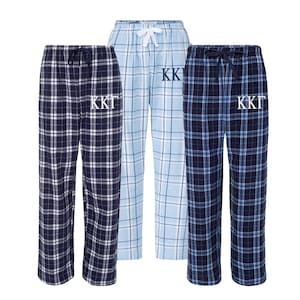Kappa Kappa Gamma Sorority Embroidered Flannel Pants, KKG Loungewear, Comfy Pj Pants, sleepwear pajama bottoms, rush bid day pledge gift