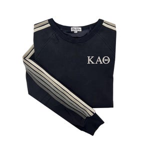 Kappa Alpha Theta Striped Crewneck Sweatshirt: Embroidered Sorority Gift