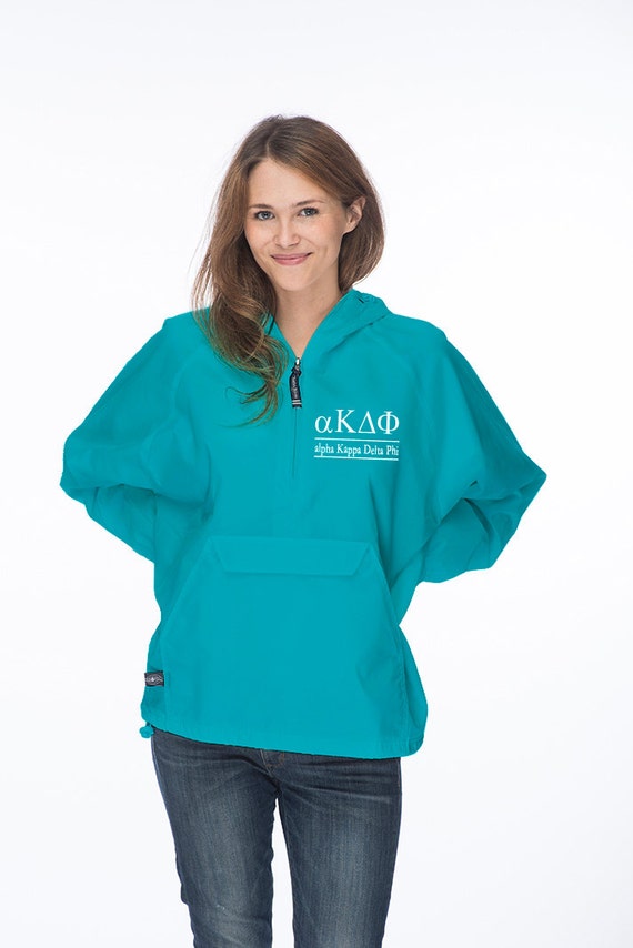 Alpha Kappa Delta Phi Windbreaker, Charles River Lined Windbreaker Embroidered with Alpha Kappa Delta Phi Greek Letters and Name