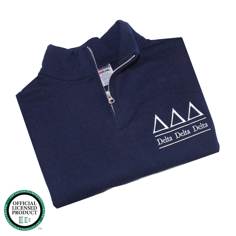 Delta Delta Delta, Quarter Zip Sweatshirt, Embroidered QZip Cadet Collar Sweatshirt, Tri Delta 1/4 Zip image 1