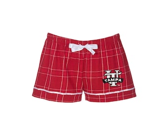 University of Tampa Flannel Boxer Shorts, UT Spartans Boxers, Sleepwear Loungewear Pajama Bottoms Pjs, Grad gifts, State Spirit wear merch