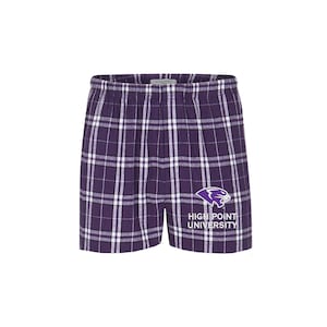 High Point University, Flannel Boxers, HPU Panthers Pajama Bottoms Pj Shorts Sleepwear College Clothing Apparel Swag Gear Merch