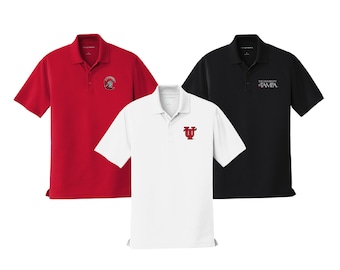 University of Tampa, Performance Polo Embroidered with Choice of University of Tampa logos, UT Spartans Short Sleeve Dry Fit Polo