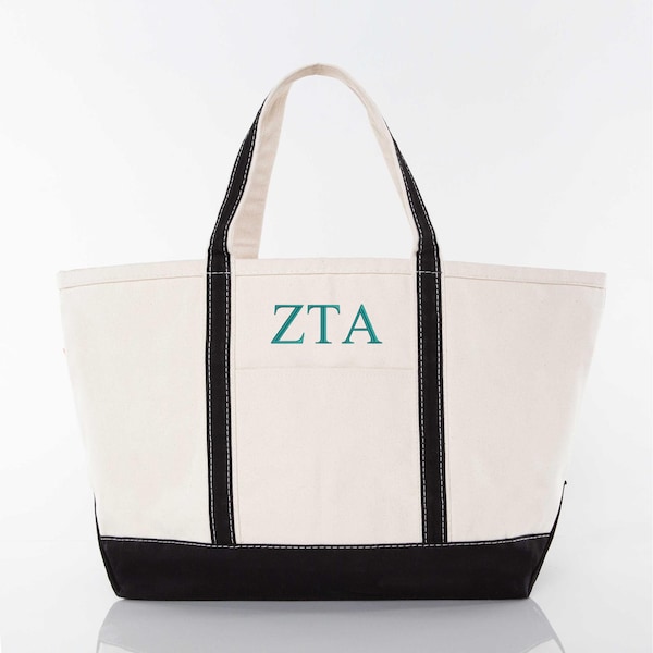 Zeta Tau Alpha Sorority Canvas Tote, ZTA Large Classic Cotton Tote Bag, Greek Rush Bid Day Pledge Gift Idea, Big Little Sis Retreat Gifts