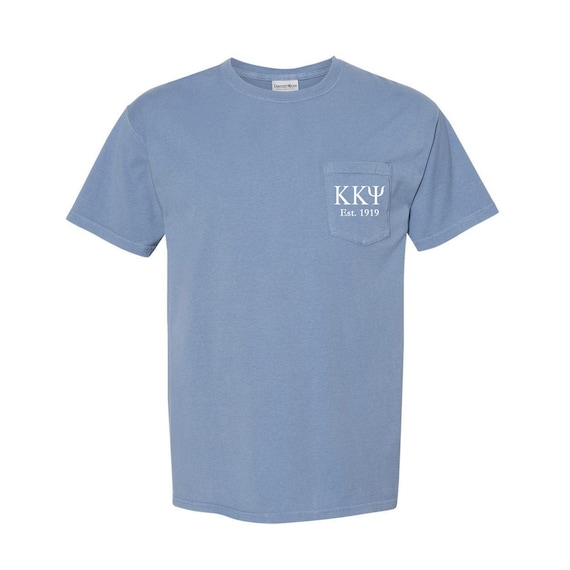Kappa Kappa Psi, Short Sleeve Pocket Tee with Est Year, Beach Washed Comfy T-shirt, Vintage Look and Feel