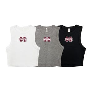 Mississippi State University Crop Tank: M STATE Logo, Ribbed Cotton Blend