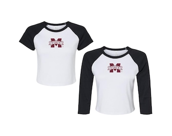 Mississippi State University Crop Raglan Tee, M STATE Logo Tees, MSU Gifts