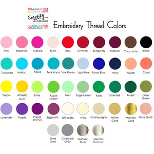 Puede incluir: Una tabla de colores de hilo para bordar con 48 colores diferentes en c&iacute;rculos. Los colores est&aacute;n organizados por categor&iacute;a: rosa claro, rosa, rosa intenso, fucsia, rosa p&aacute;lido, rojo, carmes&iacute;, burdeos, granate, chocolate, negro, blanco, azul cielo, turquesa, malibu, aguamarina, azul verdoso, verde turquesa, azul claro, azul real, azul marino, melocot&oacute;n, coral, naranja, amarillo claro, amarillo, oro atl&eacute;tico, lima, verde manzana, menta, verde salvia, kelly, esmeralda, bosque, verde oliva, verde militar, lila, lavanda, morado, orqu&iacute;dea morada, berenjena, blanco roto, marfil, champ&aacute;n, oro mate, oro met&aacute;lico, oro rosa, oro rosa met&aacute;lico, gris plata, gris antracita, plata met&aacute;lica, platino met&aacute;lico.