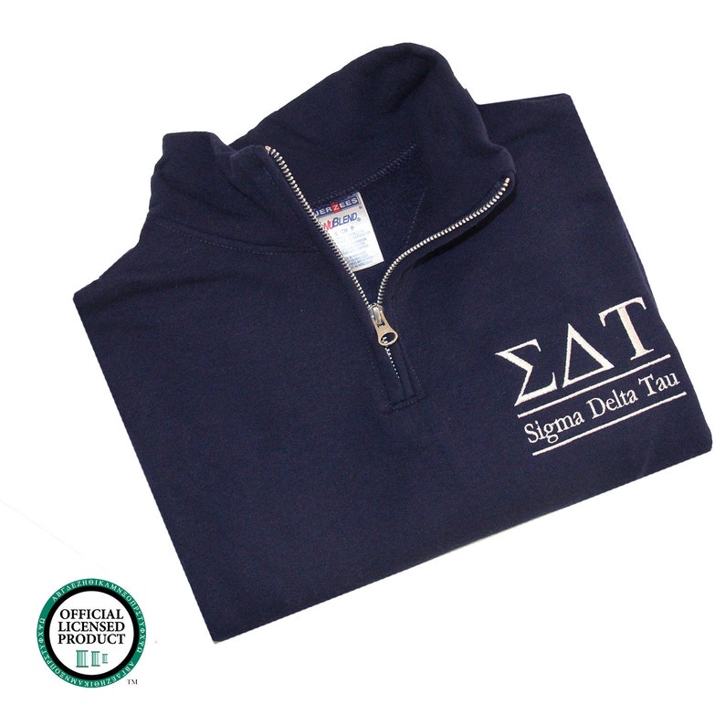 Sigma Delta Tau, Quarter Zip Sweatshirt, Embroidered QZip Cadet Collar Sweatshirt, 1/4 Zip image 1