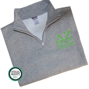 Delta Zeta, Quarter Zip Sweatshirt, Dee Zee Sorority Embroidered QZip Cadet Collar Sweatshirt, 1/4 Zip Pullover, Spirit wear Gifts