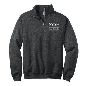 Embroidered Sigma Phi Epsilon Quarter Zip Sweatshirt, Sig Ep Fraternity Pullover