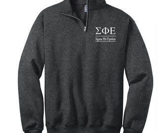 Embroidered Sigma Phi Epsilon Quarter Zip Sweatshirt, Sig Ep Fraternity Pullover