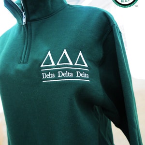 Delta Delta Delta, Quarter Zip Sweatshirt, Embroidered QZip Cadet Collar Sweatshirt, Tri Delta 1/4 Zip image 2