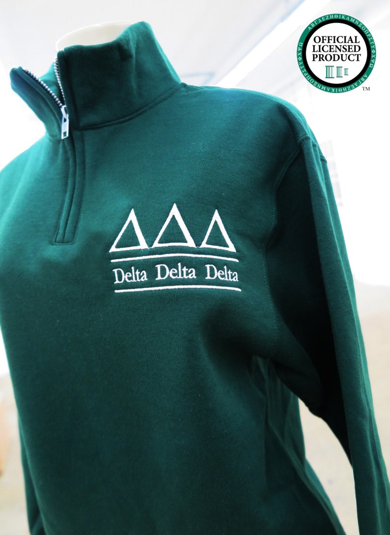 Delta Delta Delta, Quarter Zip Sweatshirt, Embroidered QZip Cadet Collar Sweatshirt, Tri Delta 1/4 Zip image 2