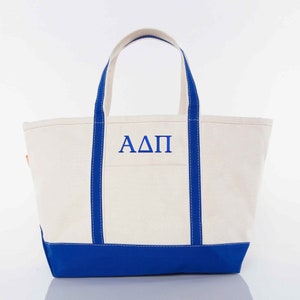 Alpha Delta Pi Sorority Canvas Tote, ADPi Large Classic Cotton Tote Bag, Greek Rush Bid Day Pledge Gift Idea, Big Little Sis Retreat Gifts