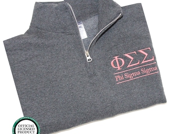 Phi Sigma Sigma, Quarter Zip Sweatshirt, Phi Sig Sorority Embroidered QZip Cadet Collar Sweatshirt, 1/4 Zip Pullover, Pledge Gifts