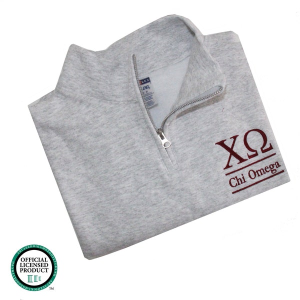 Chi Omega, Quarter Zip Sweatshirt, CHI O brodé QZip Cadet Collar Sweatshirt, 1/4 Zip Pullover, Pledge Gifts